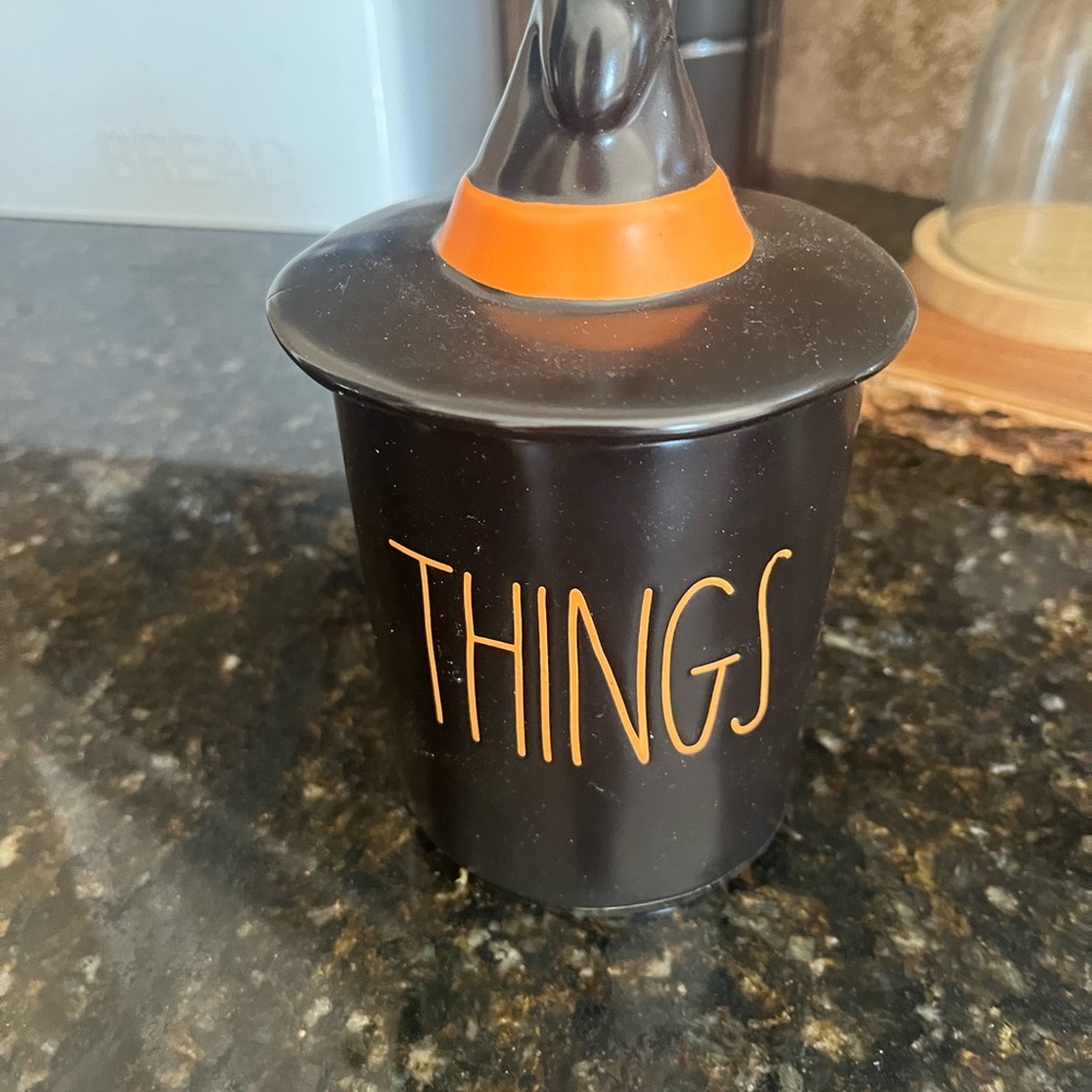Rae Dunn Black and Orange 'Things' Storage Jar